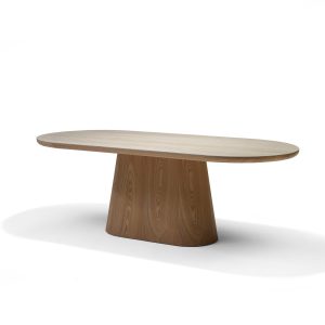 DELOS Eetkamertafel Travertin Deckstone 220×100 – Eiken naturel kolomvoet