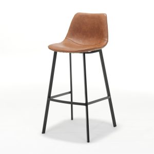 Barkruk Bari Zwart Stof Vintage Cognac
