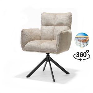 Nova armstoel Stof Cremona #02 Ecru – 360 Draaibaar frame zwart A360