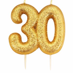 Number 30 Glitter Moulded Pick Candle Gold