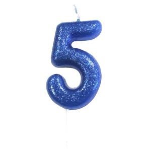 Number 5 Glitter Moulded Candle Blue