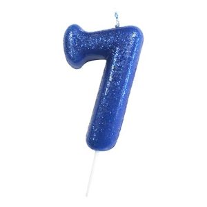 Number 7 Glitter Moulded Candle Blue