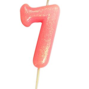 Number 7 Glitter Moulded Candle Pink