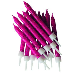 Glitter Candles Fuchsia with Holders