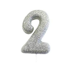 Number 2 Glitter Moulded Candle Silver