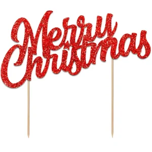 Merry Christmas Cake Topper Glitter Red