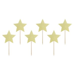 PartyDeco Cupcake Toppers Sterren – Goud Set/6