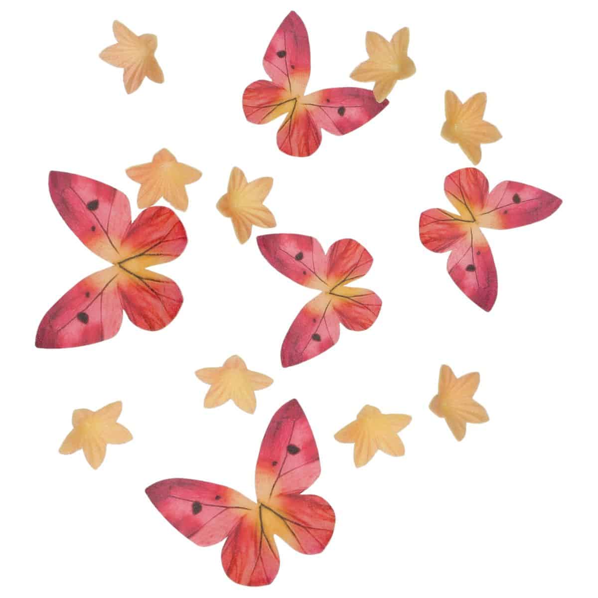 Wilton Eetbare Papieren Decoraties Bloemen & Vlinders Oranje Roze set/30 - Afbeelding 3